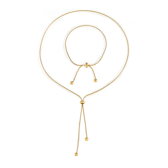 Fashion Nonfading Round Bead Pull Buckle Titanium Steel 18K Gold Plated Tassel Necklace Bracelet Anklet Jewelry Suit With Electroplating