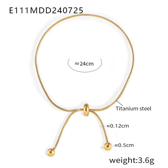 Fashion Nonfading Round Bead Pull Buckle Titanium Steel 18K Gold Plated Tassel Necklace Bracelet Anklet Jewelry Suit With Electroplating