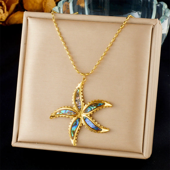 Fashion Ocean Series Accessories Stainless Steel Goldplated Animal Zodiac Starfish Shell Butterfly Pendant Necklace With O Word Chain