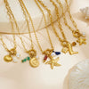 Fashion Ocean Series Accessories Stainless Steel Goldplated Animal Zodiac Starfish Shell Butterfly Pendant Necklace With O Word Chain