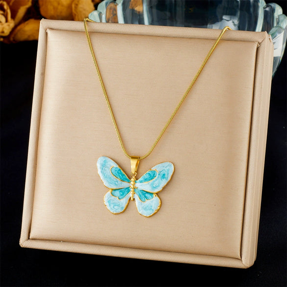 Fashion Ocean Series Accessories Stainless Steel Goldplated Animal Zodiac Starfish Shell Butterfly Pendant Necklace With O Word Chain