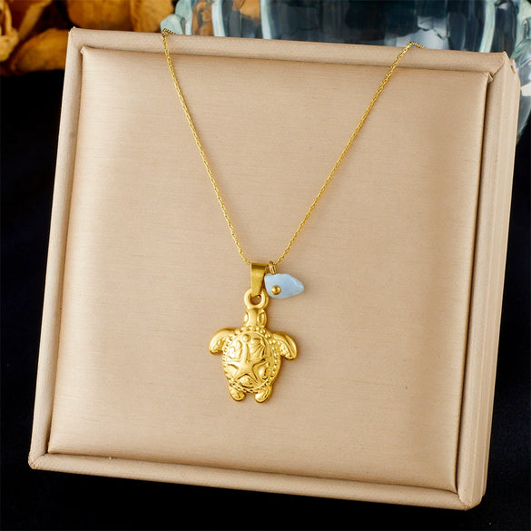 Fashion Ocean Series Accessories Stainless Steel Goldplated Animal Zodiac Starfish Shell Butterfly Pendant Necklace With O Word Chain
