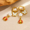 Fashion Oil Dripping Cartoon Insect Pattern Stainless Steel Electroplated Hanging Earrings For Women