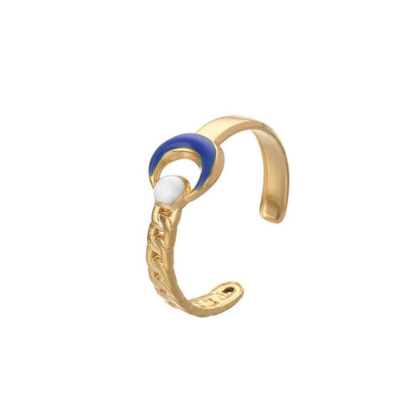 Fashion Oil Dropping Titanium Steel Open Ring With Gold Plated Leaves And Small Flower Design Jewelry