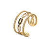 Fashion Oil Dropping Titanium Steel Open Ring With Gold Plated Leaves And Small Flower Design Jewelry