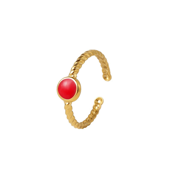 Fashion Oil Dropping Titanium Steel Open Ring With Gold Plated Leaves And Small Flower Design Jewelry