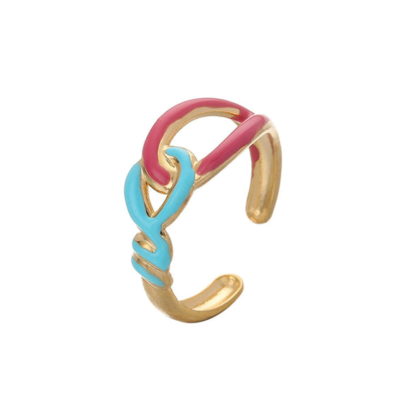 Fashion Oil Dropping Titanium Steel Open Ring With Gold Plated Leaves And Small Flower Design Jewelry