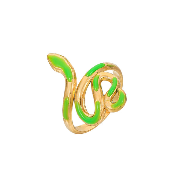 Fashion Oil Dropping Titanium Steel Open Ring With Gold Plated Leaves And Small Flower Design Jewelry