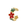 Fashion Oil Dropping Titanium Steel Open Ring With Gold Plated Leaves And Small Flower Design Jewelry