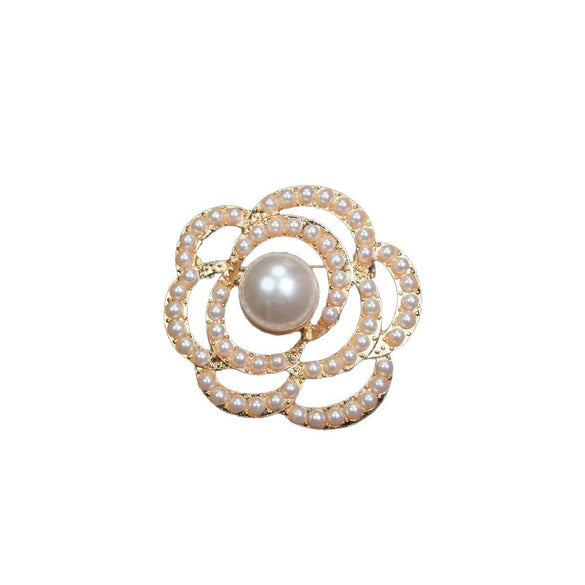 Fashion Ol Camellia Alloy Electroplated Brooch With Crystal Diamond And Highgrade Pearl For Women And Unisex As Clothing Accessories