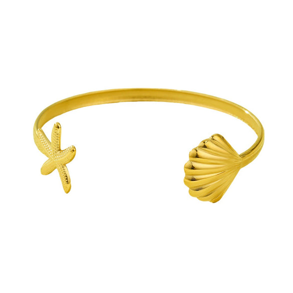Fashion Ol Geometric Marine Elements Stainless Steel 18K Electroplated Adjustable Scallop Opening Bracelet