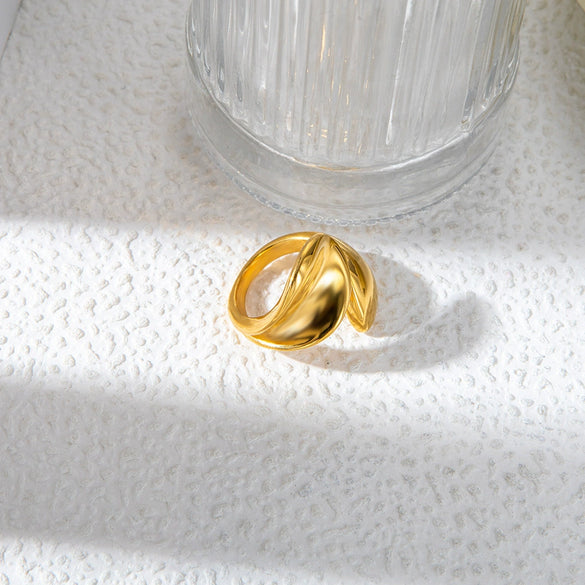 Fashion Ol Simple Stainless Steel Nonfading Real Gold Irregular Geometric Ring With Electroplating