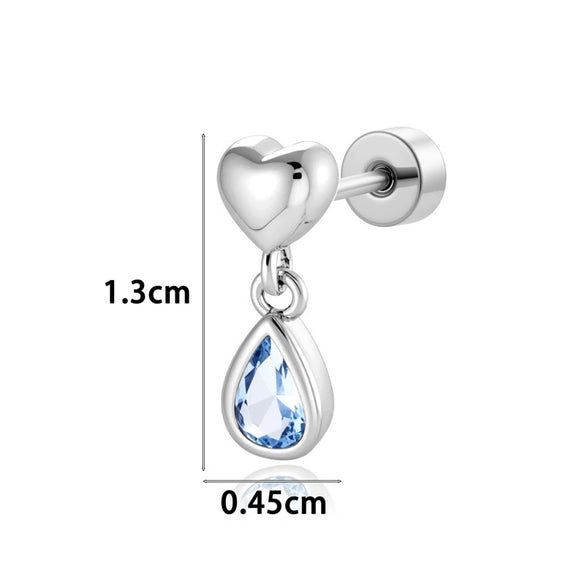 Fashion Ol Style Metal Heart Shape Titanium Steel Zirconia Doubleheaded Screw Piercing Earrings For Women