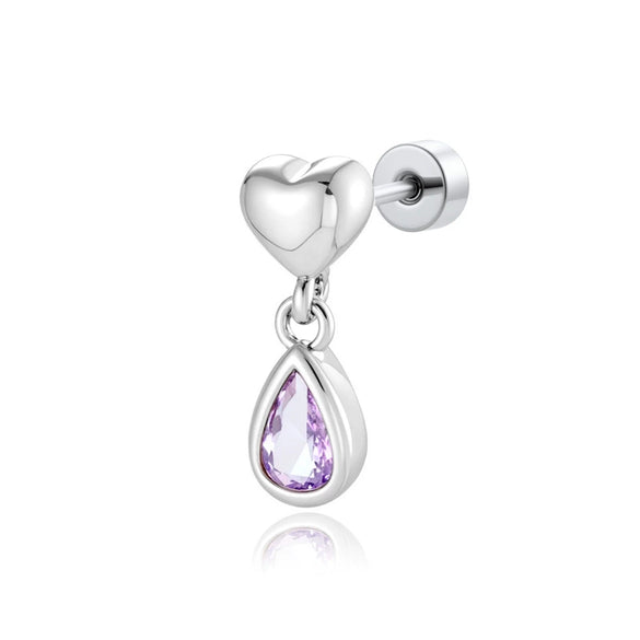 Fashion Ol Style Metal Heart Shape Titanium Steel Zirconia Doubleheaded Screw Piercing Earrings For Women