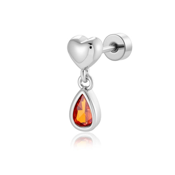 Fashion Ol Style Metal Heart Shape Titanium Steel Zirconia Doubleheaded Screw Piercing Earrings For Women