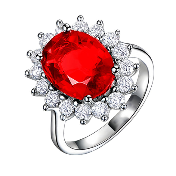 Fashion Open Geometric Ring With Red Tourmaline Deep Blue Zircon And Diamond Accent Adjustable Unisex Statement Jewelry