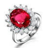 Fashion Open Geometric Ring With Red Tourmaline Deep Blue Zircon And Diamond Accent Adjustable Unisex Statement Jewelry