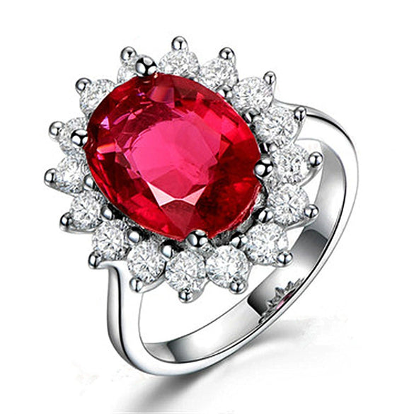 Fashion Open Geometric Ring With Red Tourmaline Deep Blue Zircon And Diamond Accent Adjustable Unisex Statement Jewelry