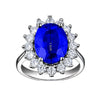 Fashion Open Geometric Ring With Red Tourmaline Deep Blue Zircon And Diamond Accent Adjustable Unisex Statement Jewelry
