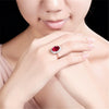 Fashion Open Geometric Ring With Red Tourmaline Deep Blue Zircon And Diamond Accent Adjustable Unisex Statement Jewelry