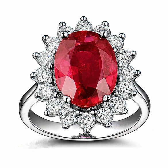 Fashion Open Geometric Ring With Red Tourmaline Deep Blue Zircon And Diamond Accent Adjustable Unisex Statement Jewelry