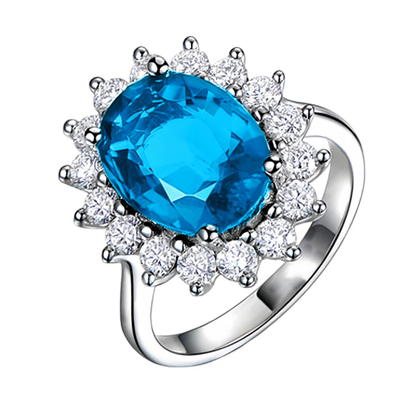 Fashion Open Geometric Ring With Red Tourmaline Deep Blue Zircon And Diamond Accent Adjustable Unisex Statement Jewelry