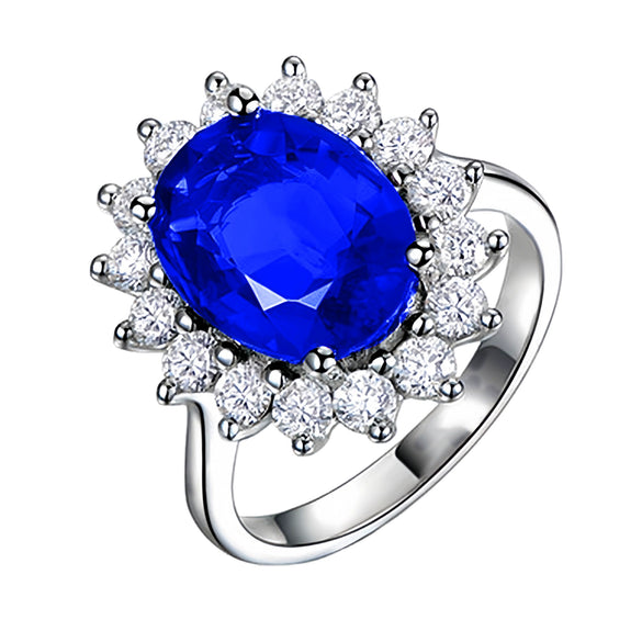 Fashion Open Geometric Ring With Red Tourmaline Deep Blue Zircon And Diamond Accent Adjustable Unisex Statement Jewelry