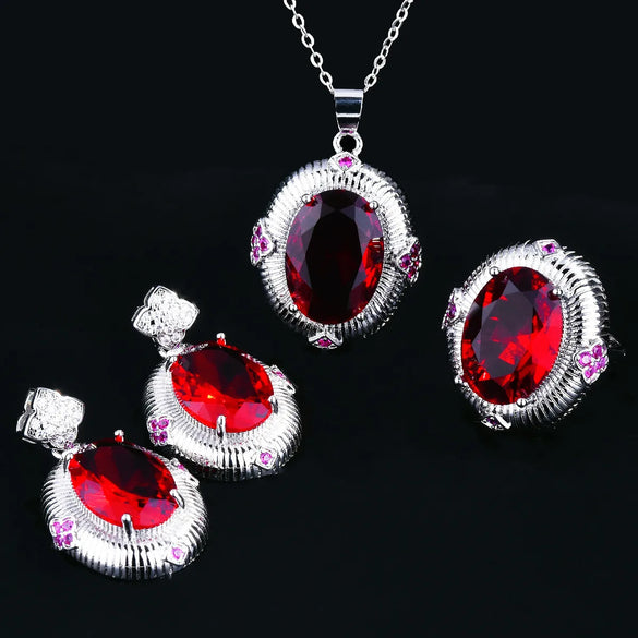 Fashion Oval Copper Artificial Gemstones Rings Earrings Necklace