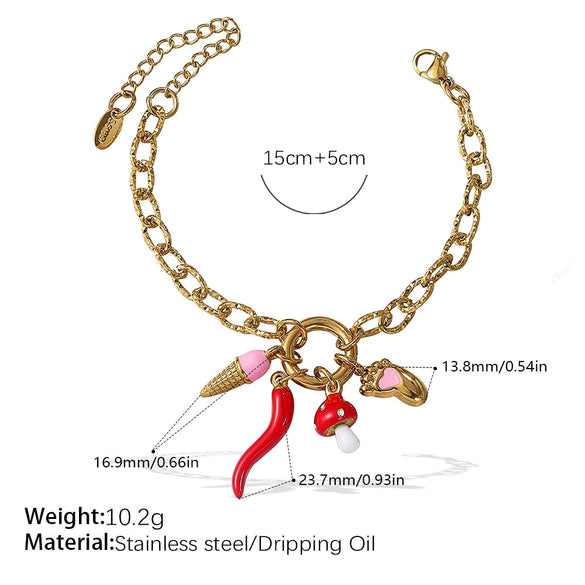 Fashion Owl Red Love Oil Dripping Crown Style Freshwater Pearl 316L Stainless Steel Alloy Marine Life Pattern Electroplated Bracelet For Women