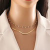 Fashion Pearl Double Chain Temperament Stainless Steel Clavicle Necklace With Blade Chain And Electroplating