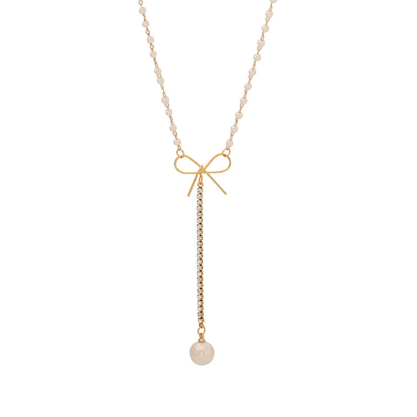 Fashion Pearl Double Chain Temperament Stainless Steel Clavicle Necklace With Blade Chain And Electroplating