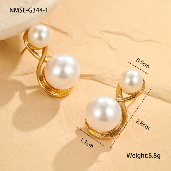 Fashion Pearl Series Stainless Steel Women's Earrings With Insect And Geometric Patterns Electroplated 18K Gold Retro Design