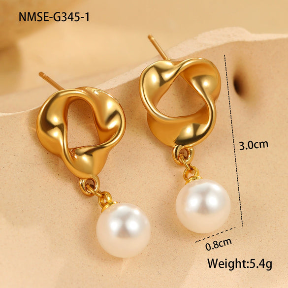 Fashion Pearl Series Stainless Steel Women's Earrings With Insect And Geometric Patterns Electroplated 18K Gold Retro Design