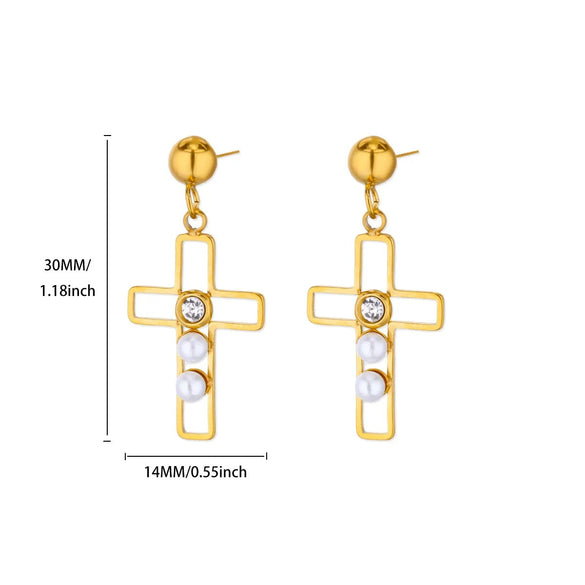 Fashion Pearl Zircon Titanium Steel Geometric Earrings 18K Gold Plated Electroplated For Women