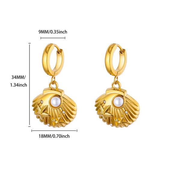 Fashion Pearl Zircon Titanium Steel Geometric Earrings 18K Gold Plated Electroplated For Women