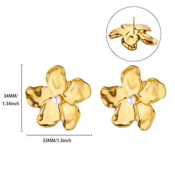Fashion Pearl Zircon Titanium Steel Geometric Earrings 18K Gold Plated Electroplated For Women