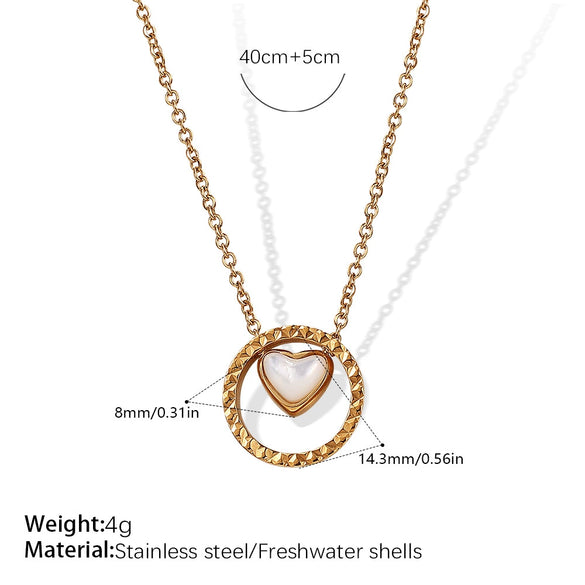 Fashion Pendant Necklace 316L Stainless Steel Plated Freshwater Shell Round Women