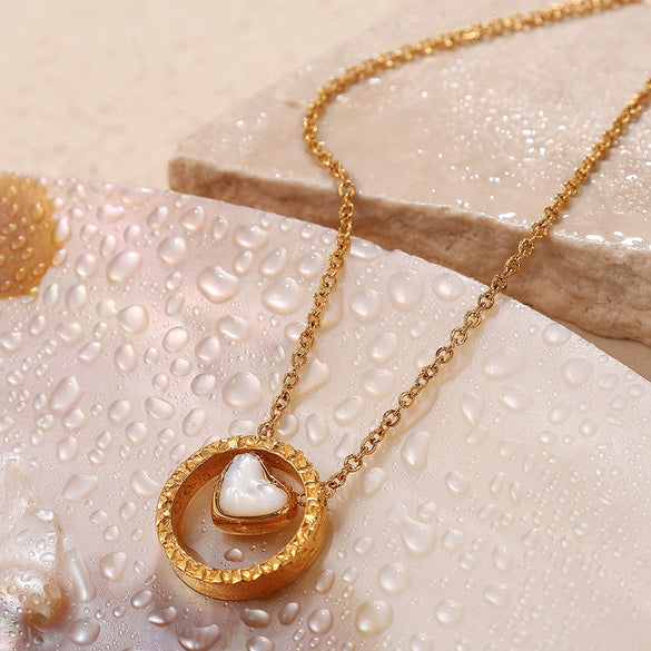 Fashion Pendant Necklace 316L Stainless Steel Plated Freshwater Shell Round Women