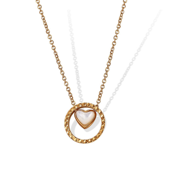 Fashion Pendant Necklace 316L Stainless Steel Plated Freshwater Shell Round Women