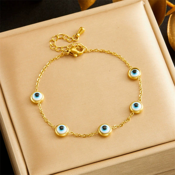 Fashion Personality Blue Eyes Accessories Set Stainless Steel Electroplated Necklace Earrings Bracelet