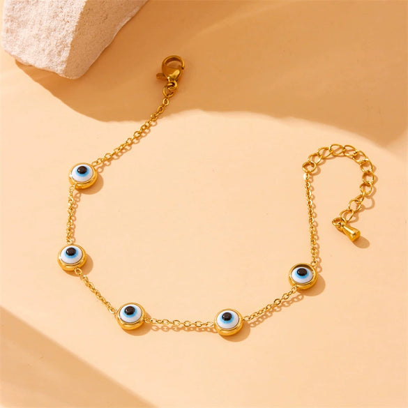 Fashion Personality Blue Eyes Accessories Set Stainless Steel Electroplated Necklace Earrings Bracelet