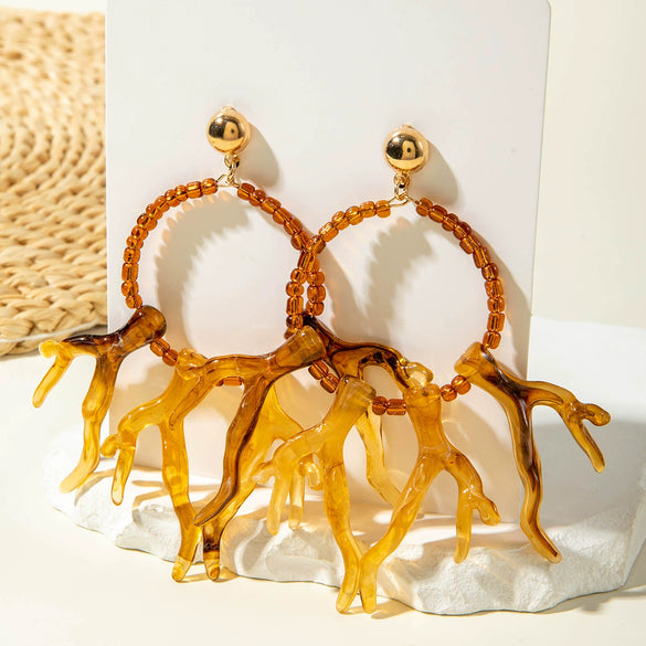 Fashion Personality Bohemian Turquoise Acrylic Geometric Handmade Pendant Earrings For Women