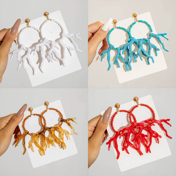 Fashion Personality Bohemian Turquoise Acrylic Geometric Handmade Pendant Earrings For Women