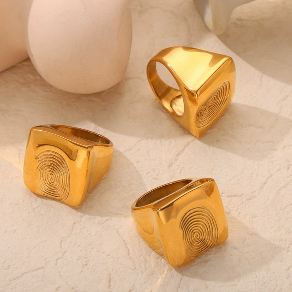 Fashion Personality Design 316L Stainless Steel Gold Plated Irregular Fingerprint Geometric Ring For Women Jewelry