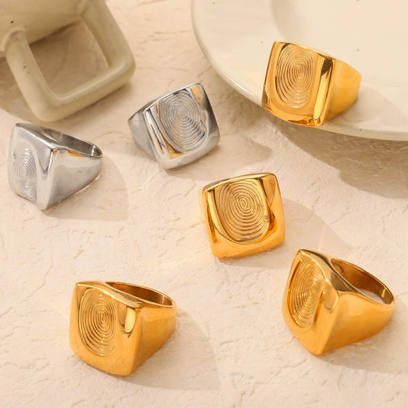 Fashion Personality Design 316L Stainless Steel Gold Plated Irregular Fingerprint Geometric Ring For Women Jewelry