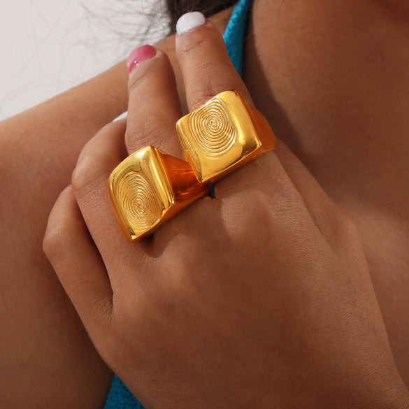 Fashion Personality Design 316L Stainless Steel Gold Plated Irregular Fingerprint Geometric Ring For Women Jewelry