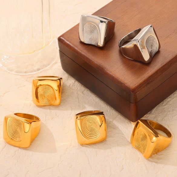 Fashion Personality Design 316L Stainless Steel Gold Plated Irregular Fingerprint Geometric Ring For Women Jewelry