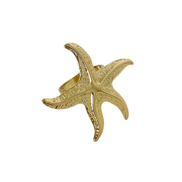 Fashion Personality Exaggerated Retro Starfish Stainless Steel Adjustable Open Ring With Electroplating
