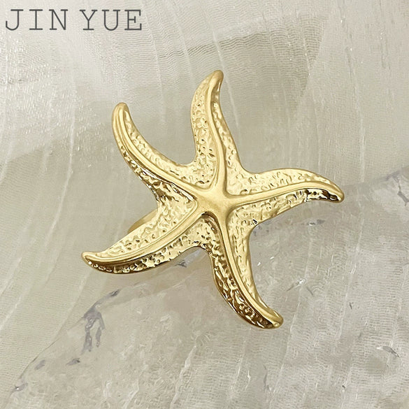 Fashion Personality Exaggerated Retro Starfish Stainless Steel Adjustable Open Ring With Electroplating
