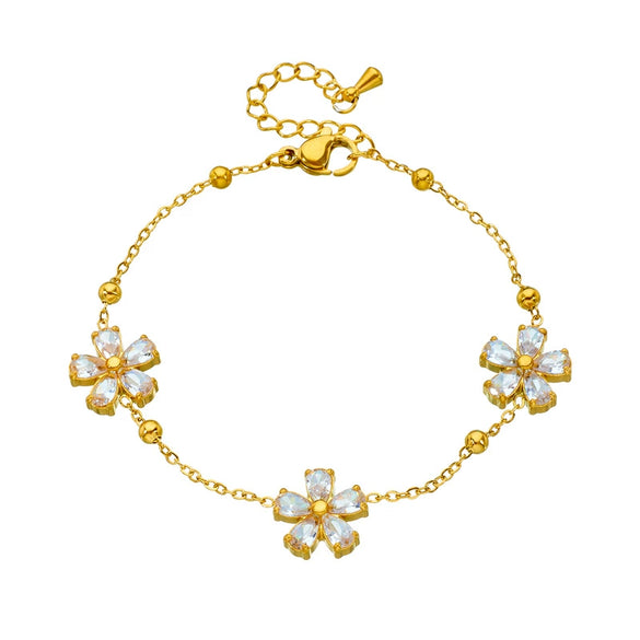 Fashion Personality Joker Color Flower Stainless Steel Necklace And Bracelet With Electroplating